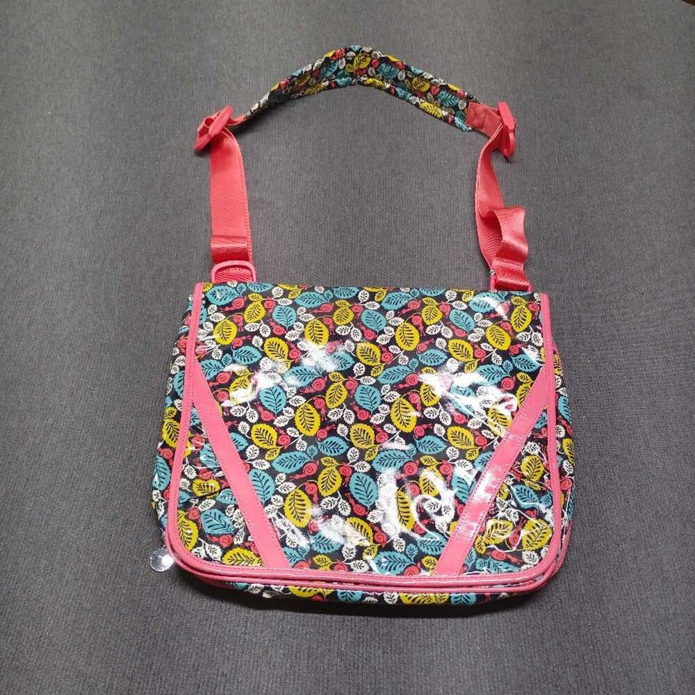 Vera Bradley x Frill Floral Messenger Bag Pink Trim Crossbody Handbag Vinyl